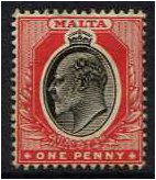 Malta 1904 1d. Black and Red. SG48.