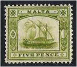 Malta 1904 5d. Pale Sage Green. SG60.