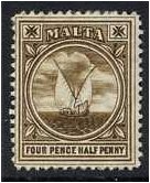 Malta 1904 4d. Brown. SG57.
