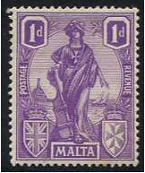 Malta 1922 1d. Bright Violet. SG126.