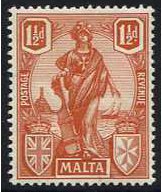 Malta 1922 1d. Brown-Red. SG127.
