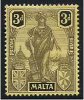 Malta 1922 3d Black on yellow. SG131. - Click Image to Close