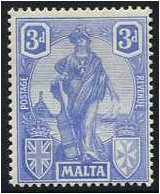 Malta 1922 3d Cobalt. SG130.