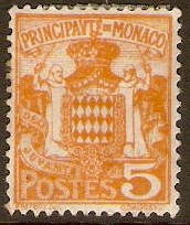 Monaco 1924 5c Orange - Arms series. SG76.