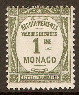 Monaco 1924 1c Olive-green - Postage Due. SGD106.