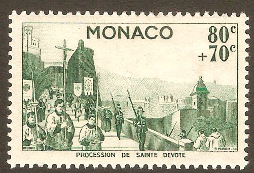 Monaco 1944 80c +70c Green - St.Devote series. SG295