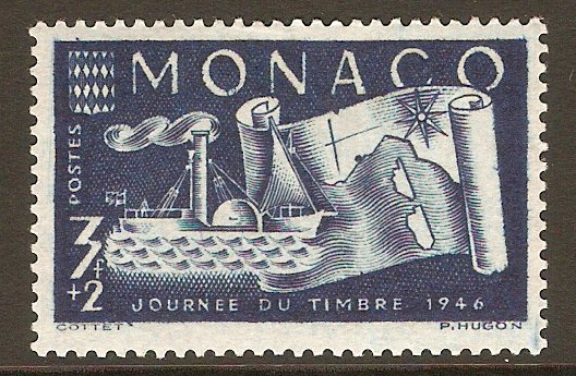 Monaco 1946 3f +2f Blue - Stamp Day. SG322.