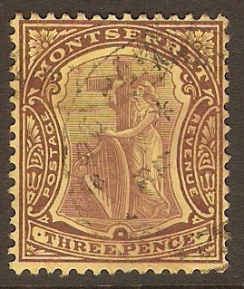 Montserrat 1908 3d Purple on yellow. SG40. - Click Image to Close