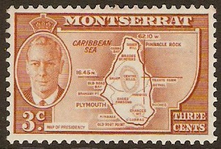 Montserrat 1951 3c Orange-brown. SG125.