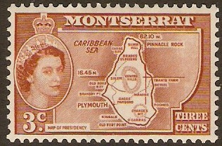Montserrat 1953 3c Orange-brown inscr. "PRESIDENCY". SG139.