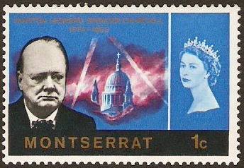 Montserrat 1966 1c New blue Churchill Stamp. SG179.