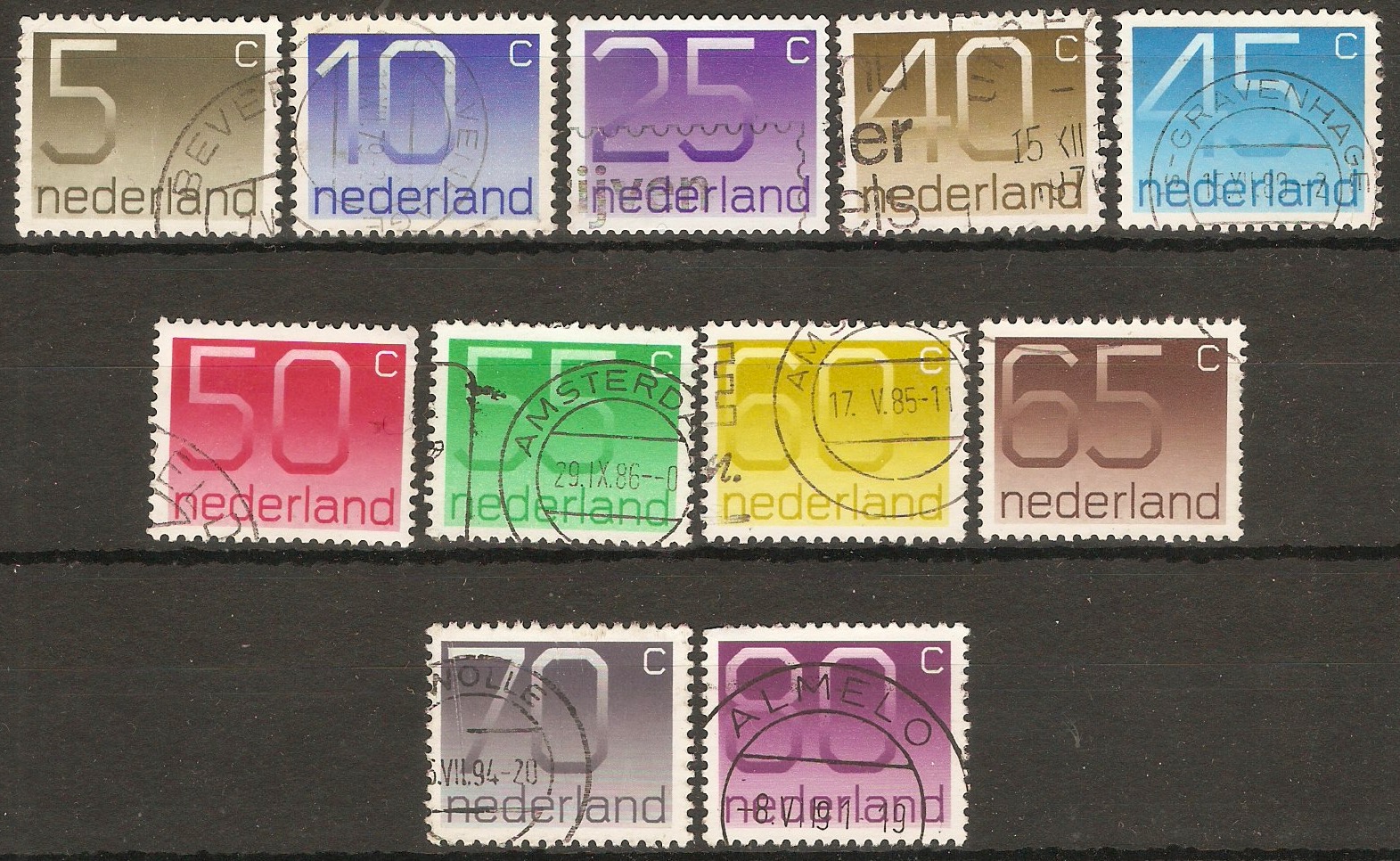 Netherlands 1976 Numerals set. SG1226-SG1236.