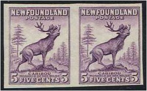 Newfoundland 1932 5c. Maroon Imperforate Pair Stamps. SG225ca.