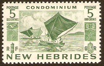 New Hebrides 1953 5c green. SG68.