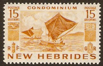 New Hebrides 1953 15c yellow-ochre. SG70.