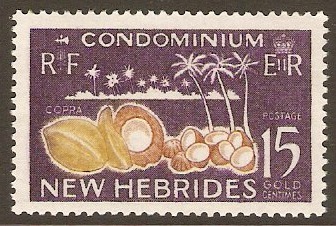 New Hebrides 1963 15c Yellow-bistre, red-brown and deep violet.