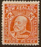 New Zealand 1909 4d Orange. SG396.