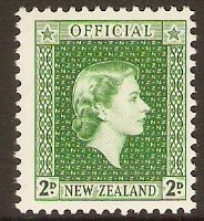New Zealand 1954 2d Bluish green Official Stamp. SGO161.