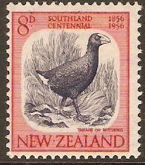 New Zealand 1956 8d Slate-violet and rose-red. SG754.