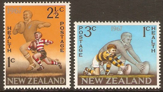 New Zealand 1967 Rugby Football Health Stamps Set. SG867-SG868.
