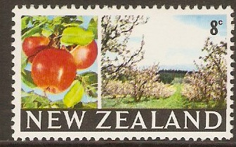 New Zealand 1967 8c Apples and orchard stamp. SG872.