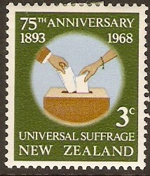 New Zealand 1968 3c Universal Suffrage Stamp. SG890.