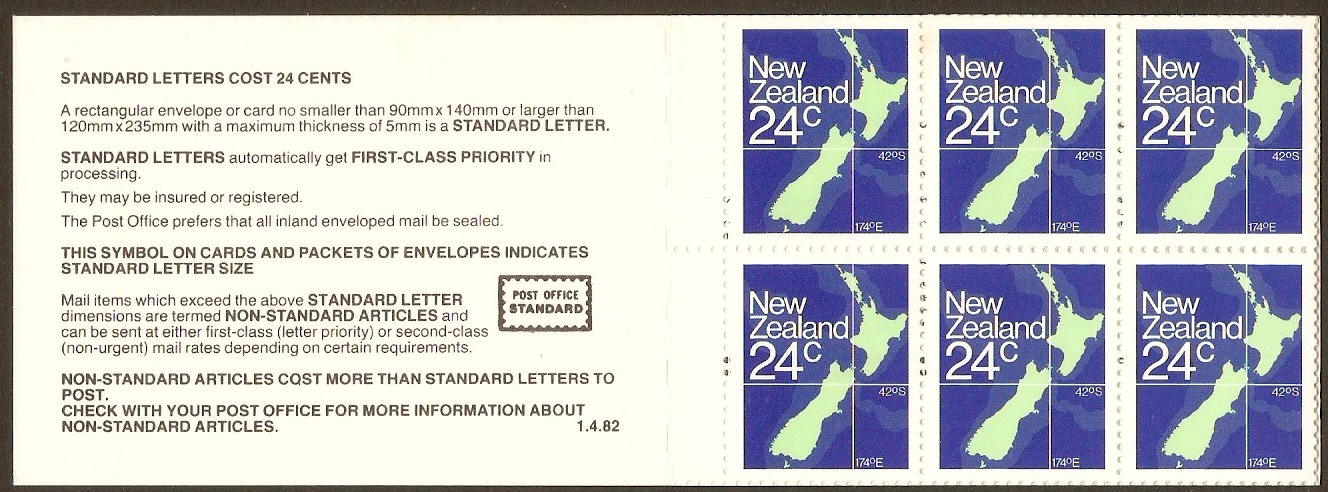 New Zealand 1982 24c Green and blue Stamp booklet. SG1261.