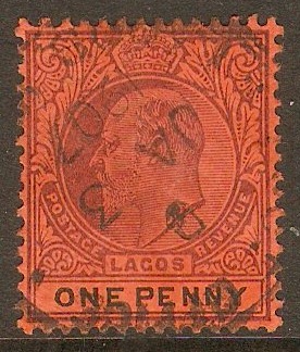 Lagos 1904 1d Purple and black on red. SG55