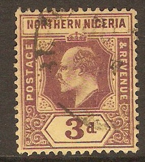 Northern Nigeria 1910 3d Purple on yellow. SG32.
