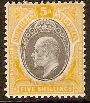 Southern Nigeria 1903 5s Grey-black and yellow. SG18.