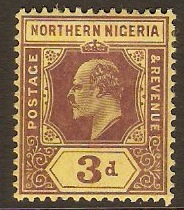 Northern Nigeria 1910 3d Purple on yellow. SG32.