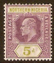 Northern Nigeria 1910 5d Dull purple and olive-green. SG34.