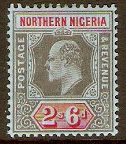 Northern Nigeria 1910 2s.6d Black and red on blue. SG37.