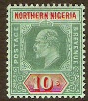Northern Nigeria 1910 10s Green and red on green. SG39.