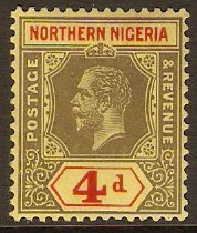 Northern Nigeria 1912 4d Black and red on yellow. SG44.