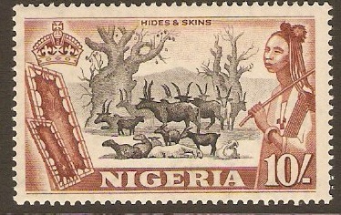 Nigeria 1953 10s Black and red-brown. SG79.