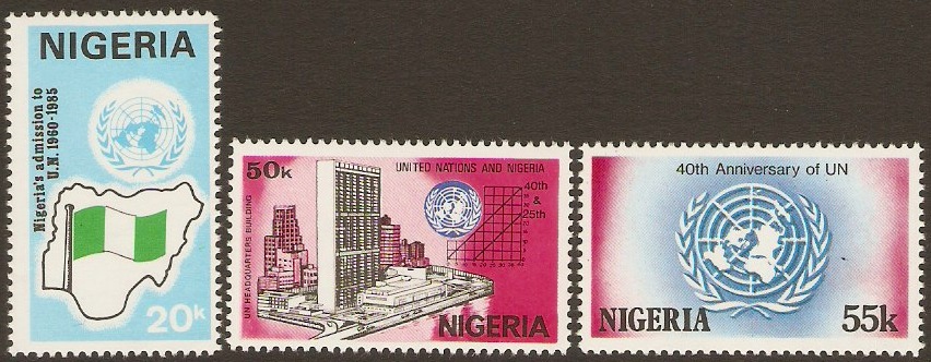Nigeria 1985 UN Anniversary Set. SG506-SG508.