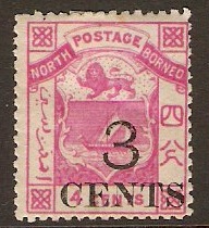 North Borneo 1886 3c on 4c pink. SG13.