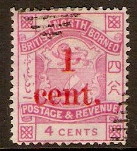 North Borneo 1892 1c on 4c rose-pink. SG63.