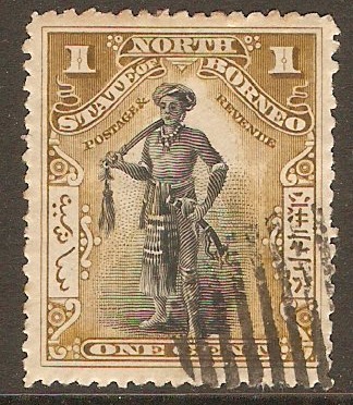 North Borneo 1894 1c Black and olive-bistre. SG66b.