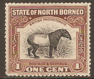 North Borneo 1909 1c Chocolate-brown. SG158a.