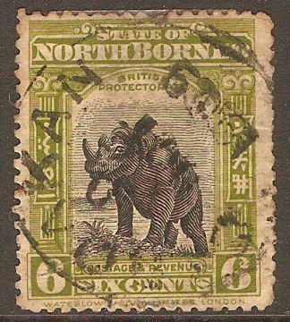 North Borneo 1909 6c Olive-green. SG167.