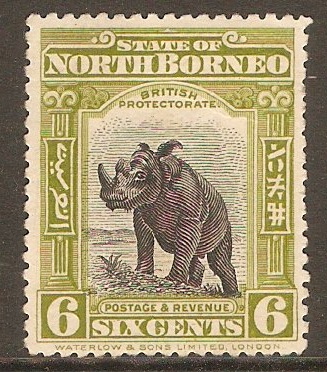 North Borneo 1909 6c Olive-green. SG167.