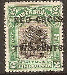 North Borneo 1918 2c +2c green Red Cross. SG215.