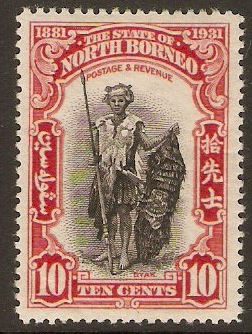 North Borneo 1931 10c Black and scarlet. SG297. - Click Image to Close