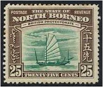 North Borneo 1939 25c Green and chocolate. SG313.