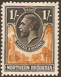 Northern Rhodesia 1925 1s yellow-brown and black. SG10.