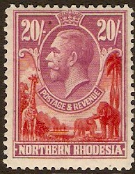 Northern Rhodesia 1925 20s carmine-red and rose-purple. SG17.