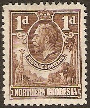 Northern Rhodesia 1925 1d brown. SG2.