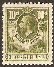 Northern Rhodesia 1925 10d olive-green. SG9.